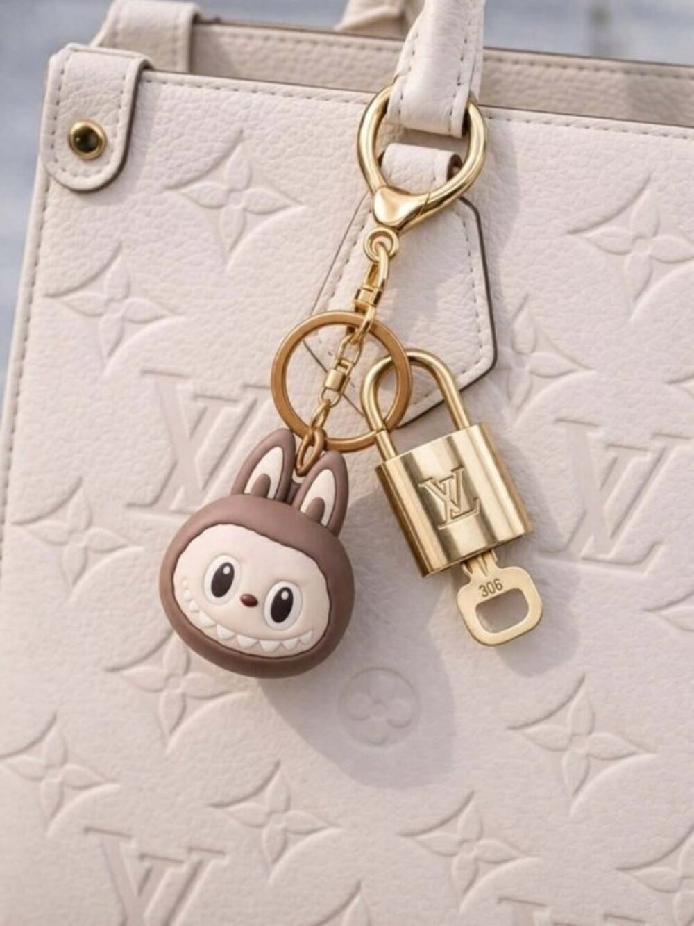 LV Authentic Gold Padlock 🔒 Key Set w/ Unbranded Labubu Keychain Charm
